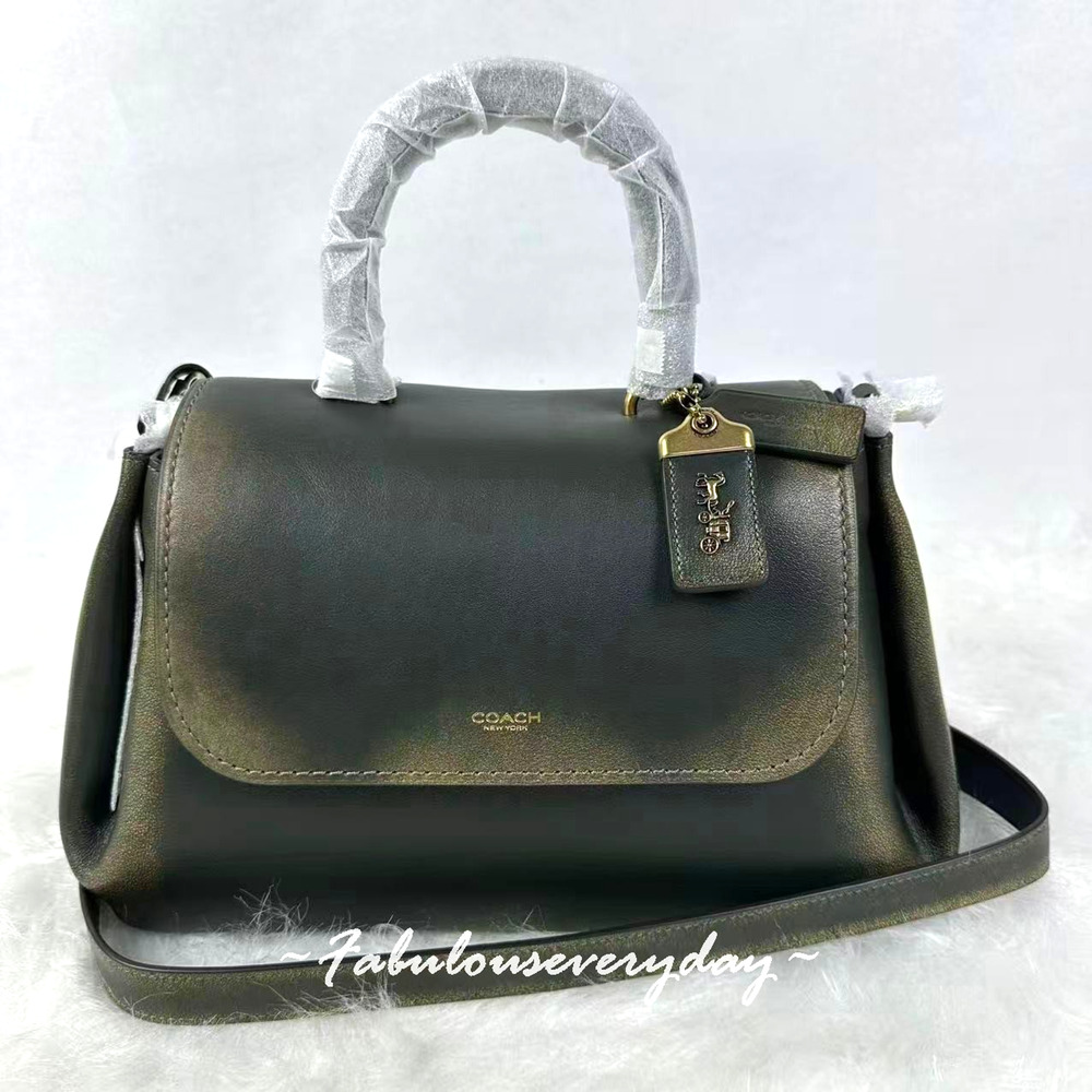 COACH Slouchy Top Handle Rogue 34 Loved Leather/Brass/Dark Green CEN47 NWT